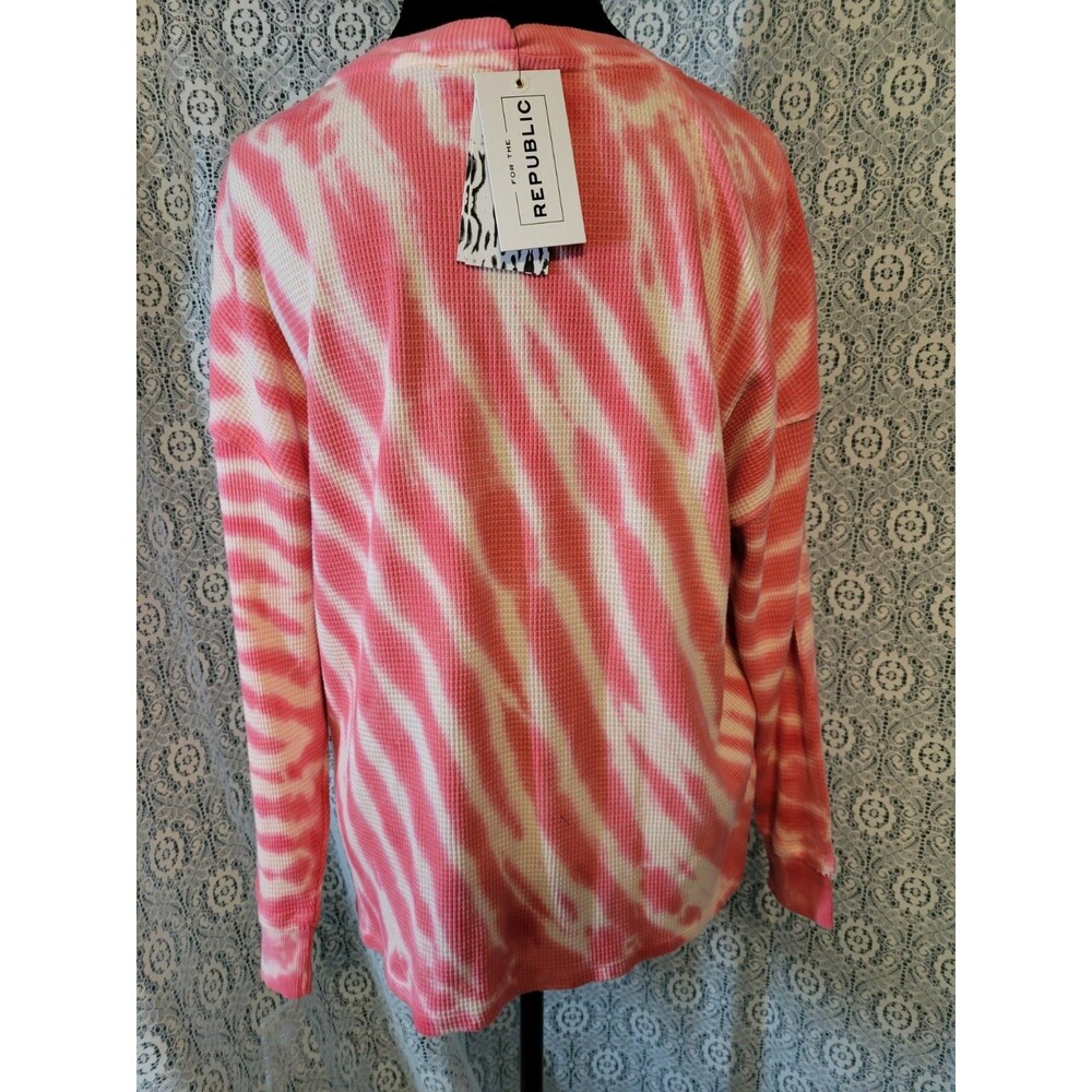 NWT For The Republic Size M Pink White Tie Dye Waffle Knit Thermal Top Cotton - Picture 6 of 14
